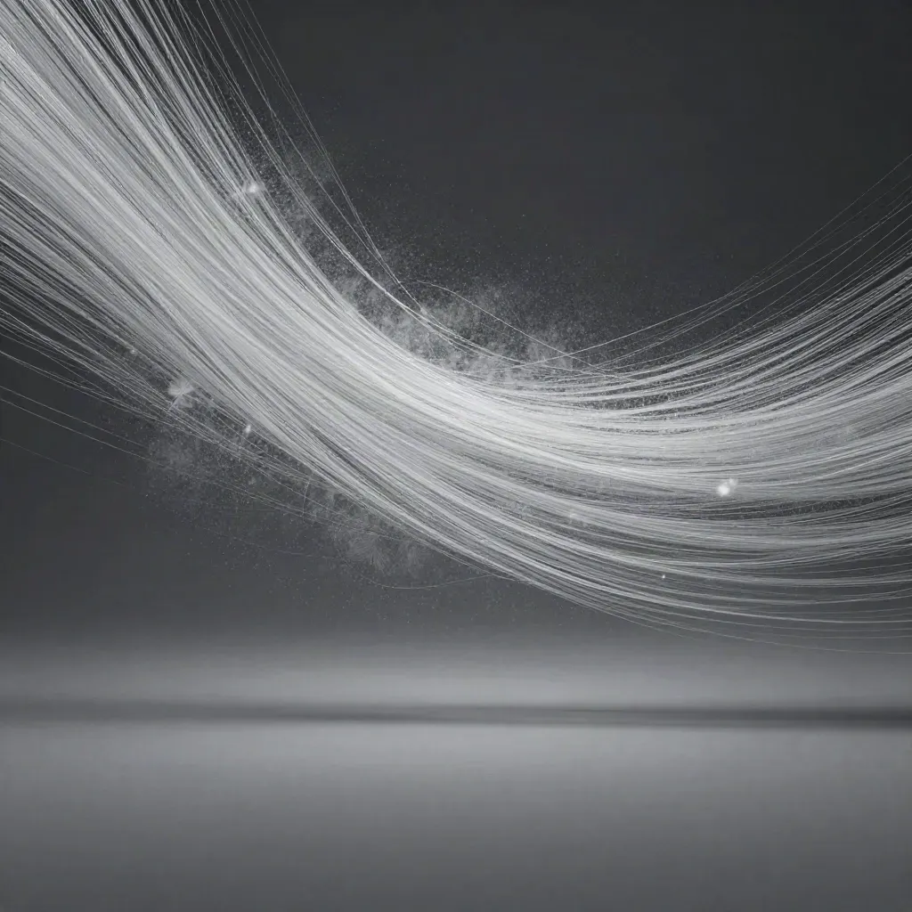 Silver filaments converge into a soft white bloom in dark haze
